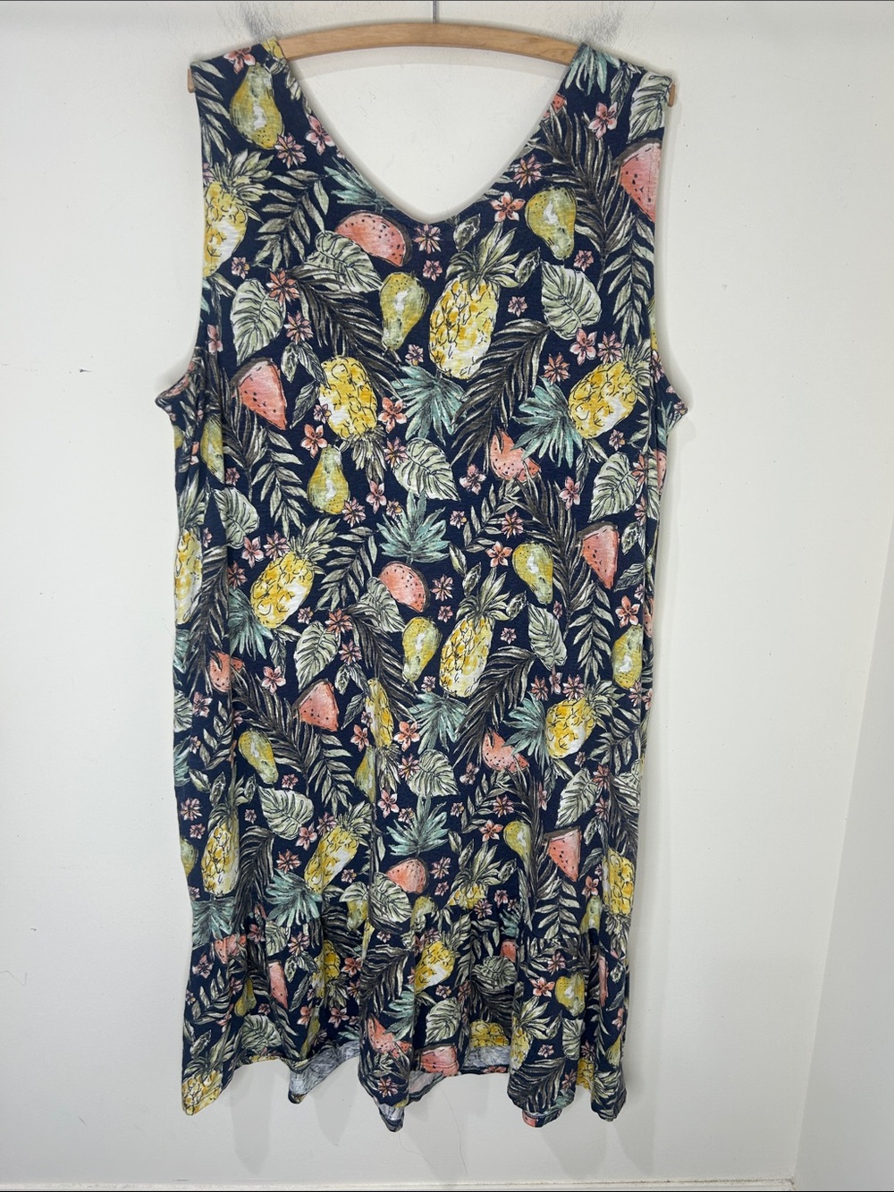 J. JILL Flounced Hem Double V-Neck Tropical Fruit Knit Tank Dress Size XL - Picture 3 of 13